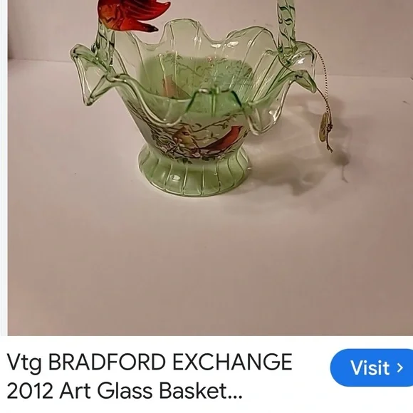 #1568**Elegant Glass Basket with Red Bird Accent. Accepting Reasonable Offers - Picture 10 of 15